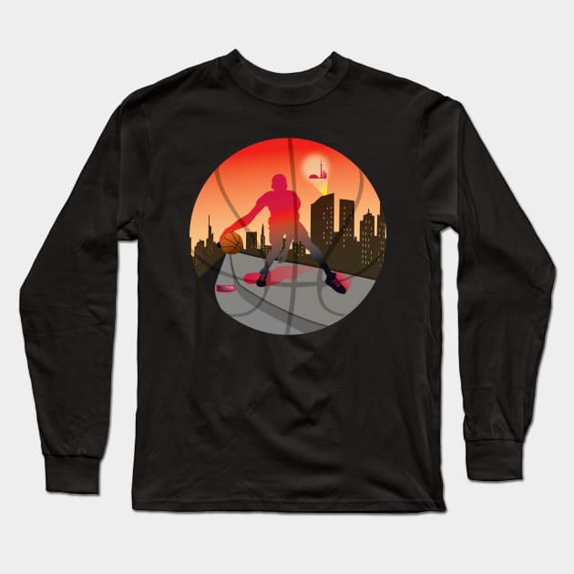 Basketball Street Baller Red and Black Colors Long Sleeve T-Shirt by Fairview Design